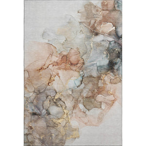 HomeRoots 5' X 8' Beige Gray Ivory Abstract Washable Area Rug - Durable, Stain-Resistant, UV Protected Design 647286