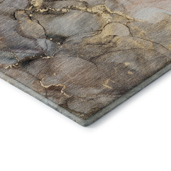 HomeRoots 5' X 8' Beige Gray Ivory Abstract Washable Area Rug - Durable, Stain-Resistant, UV Protected Design 647286