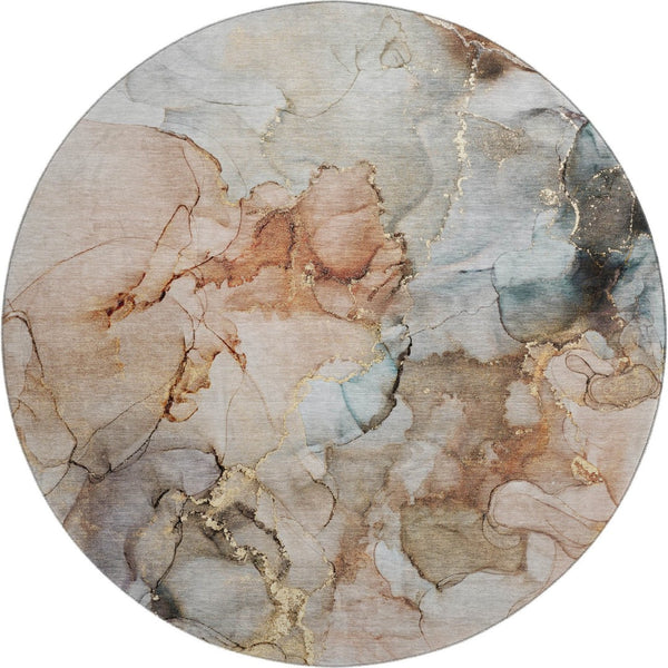 HomeRoots 8' Abstract Washable Round Rug in Beige, Gray & Ivory - Durable, UV Protected, Perfect for Homes 647287
