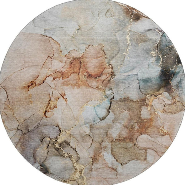 HomeRoots 8' Abstract Washable Round Rug in Beige, Gray & Ivory - Durable, UV Protected, Perfect for Homes 647287