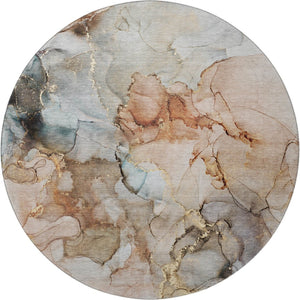 HomeRoots 8' Abstract Washable Round Rug in Beige, Gray & Ivory - Durable, UV Protected, Perfect for Homes 647287