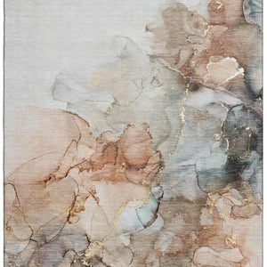 HomeRoots 8' X 10' Beige Gray Ivory Abstract Area Rug - Washable, UV Protected, Stain Resistant & Non-Slip Design 647288
