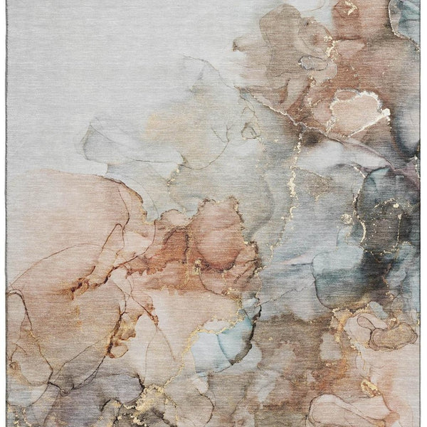 HomeRoots 8' X 10' Beige Gray Ivory Abstract Area Rug - Washable, UV Protected, Stain Resistant & Non-Slip Design 647288