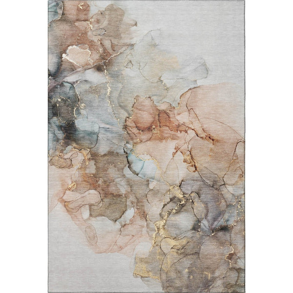 HomeRoots 8' X 10' Beige Gray Ivory Abstract Area Rug - Washable, UV Protected, Stain Resistant & Non-Slip Design 647288