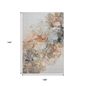 HomeRoots 9' X 12' Abstract Washable Area Rug in Beige Gray Ivory – Durable, Stain-Resistant, UV Protected Design 647289