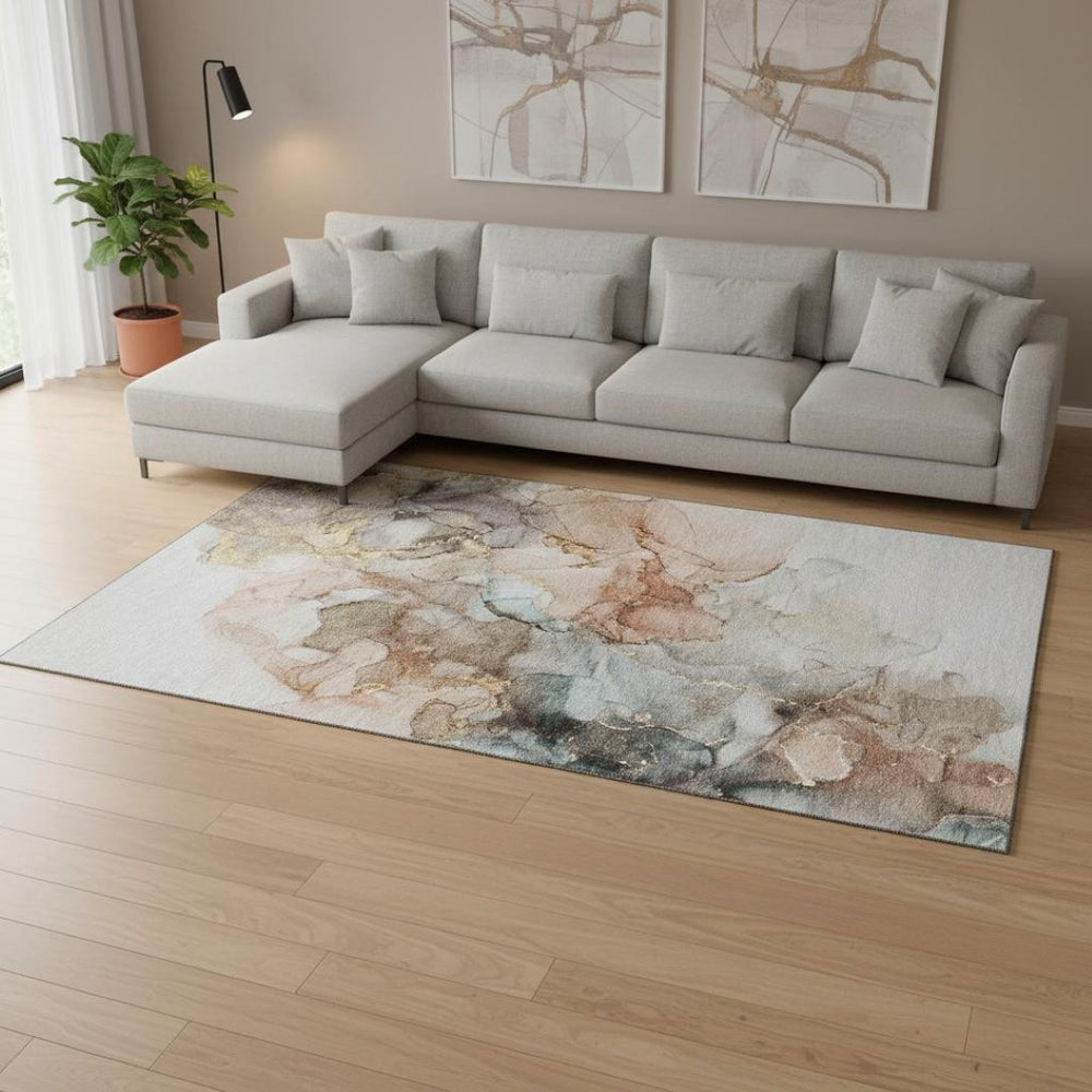 HomeRoots 10' X 14' Beige Gray Ivory Abstract Area Rug - Durable, Washable, UV Protected for High-Traffic Homes 647290