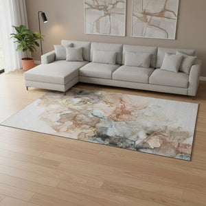 HomeRoots 10' X 14' Beige Gray Ivory Abstract Area Rug - Durable, Washable, UV Protected for High-Traffic Homes 647290