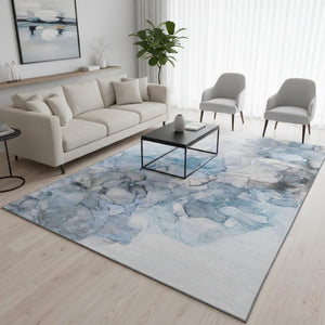 HomeRoots 5' Blue Gray & Ivory Abstract Washable Area Rug - Durable, Stain-Resistant, UV-Protected Design! 647292