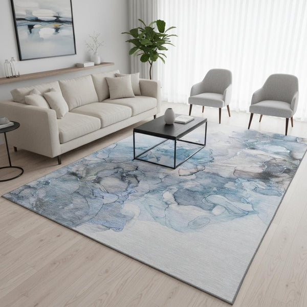 HomeRoots 5' Blue Gray & Ivory Abstract Washable Area Rug - Durable, Stain-Resistant, UV-Protected Design! 647292