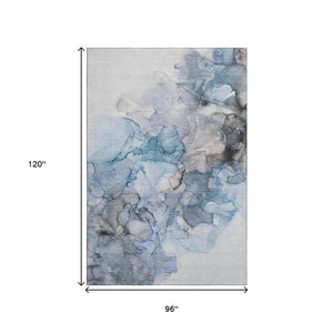 HomeRoots 8' X 10' Blue Gray Abstract Washable Area Rug with UV Protection, Stain-Resistant for Homes & Decor 647294