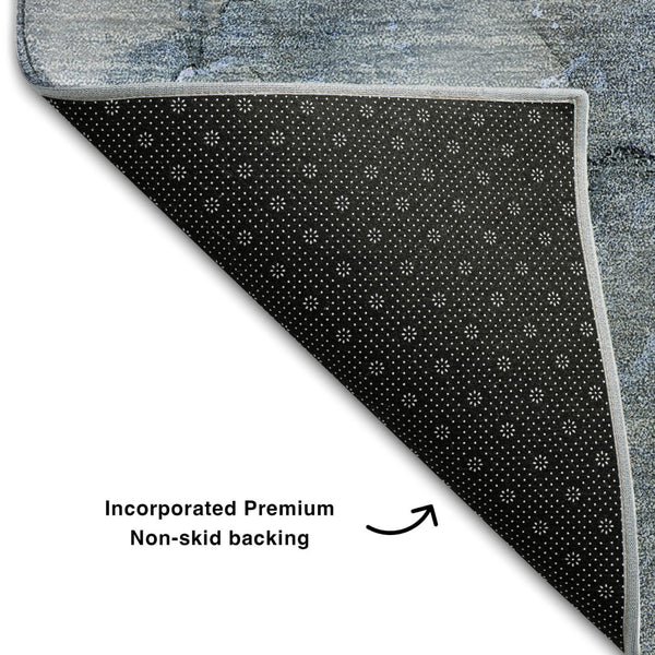 HomeRoots 8' X 10' Blue Gray Abstract Washable Area Rug with UV Protection, Stain-Resistant for Homes & Decor 647294