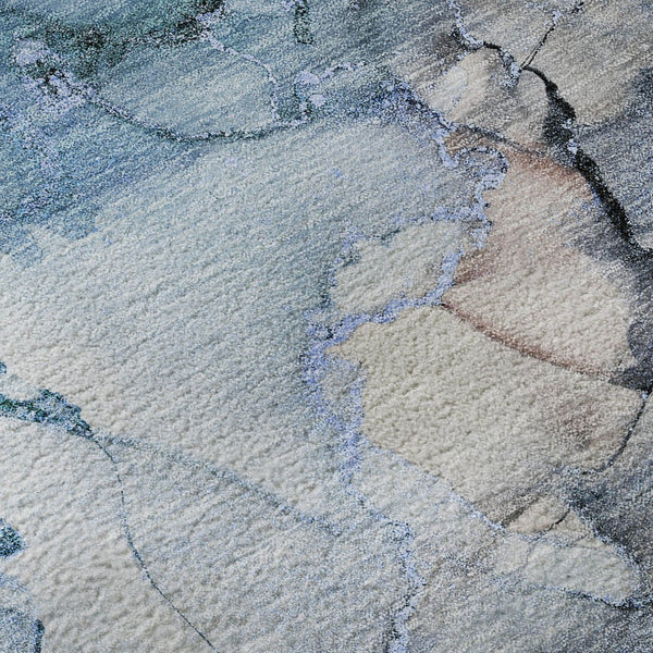 HomeRoots 8' X 10' Blue Gray Abstract Washable Area Rug with UV Protection, Stain-Resistant for Homes & Decor 647294