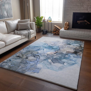 HomeRoots 8' X 10' Blue Gray Abstract Washable Area Rug with UV Protection, Stain-Resistant for Homes & Decor 647294