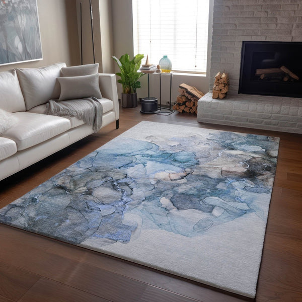 HomeRoots 8' X 10' Blue Gray Abstract Washable Area Rug with UV Protection, Stain-Resistant for Homes & Decor 647294