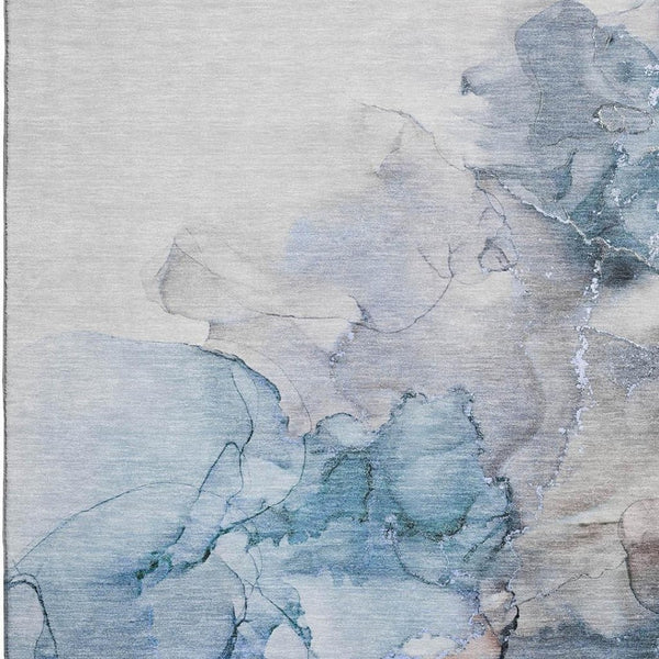 HomeRoots 10' X 14' Blue Gray & Ivory Abstract Area Rug - Washable, Stain Resistant, UV Protected for Durability 647296