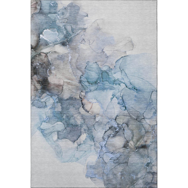 HomeRoots 10' X 14' Blue Gray & Ivory Abstract Area Rug - Washable, Stain Resistant, UV Protected for Durability 647296