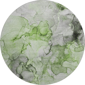 HomeRoots 8' Washable Round Rug in Green, Gray & Ivory - UV Protected, Durable Design for Modern Homes 647299