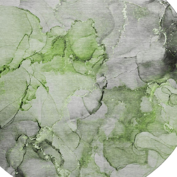 HomeRoots 8' Washable Round Rug in Green, Gray & Ivory - UV Protected, Durable Design for Modern Homes 647299