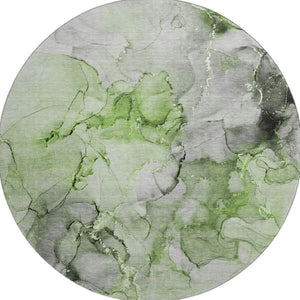 HomeRoots 8' Washable Round Rug in Green, Gray & Ivory - UV Protected, Durable Design for Modern Homes 647299