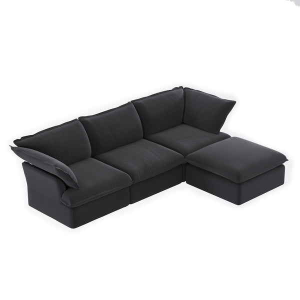 English Elm Sky Cloud Sectional Sofa with Cloud-Like Comfort, Modular L-Shaped Velvet Seating, Removable Covers, Storage Ottoman Black B341S00018