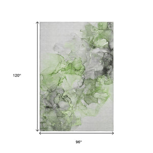HomeRoots 8' X 10' Modern Abstract Area Rug in Green, Gray & Ivory – Washable, UV Protected & Stain Resistant 647300