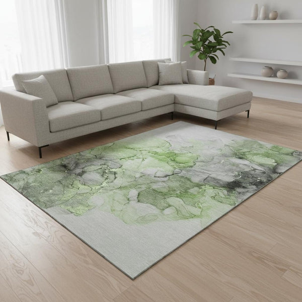 HomeRoots 8' X 10' Modern Abstract Area Rug in Green, Gray & Ivory – Washable, UV Protected & Stain Resistant 647300