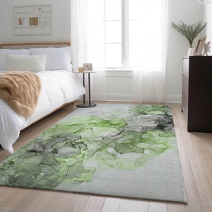 HomeRoots 8' X 10' Modern Abstract Area Rug in Green, Gray & Ivory – Washable, UV Protected & Stain Resistant 647300