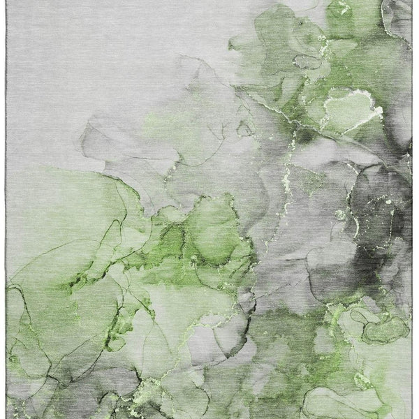 HomeRoots 8' X 10' Modern Abstract Area Rug in Green, Gray & Ivory – Washable, UV Protected & Stain Resistant 647300