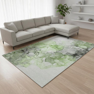 HomeRoots 10' Abstract Area Rug in Green, Gray & Ivory - Washable, UV-Protected, Stain-Resistant Comfort 647302