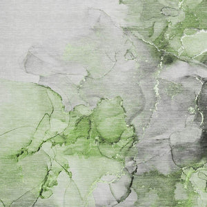 HomeRoots 10' Abstract Area Rug in Green, Gray & Ivory - Washable, UV-Protected, Stain-Resistant Comfort 647302