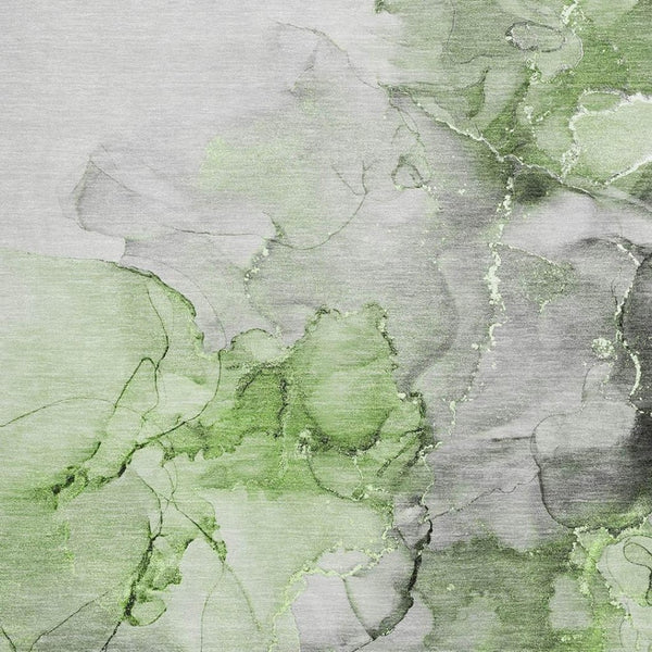 HomeRoots 10' Abstract Area Rug in Green, Gray & Ivory - Washable, UV-Protected, Stain-Resistant Comfort 647302