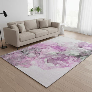 HomeRoots 5' X 8' Stylish Pink, Gray, and Ivory Abstract Area Rug – Washable, UV Protected & Durable Design 647304