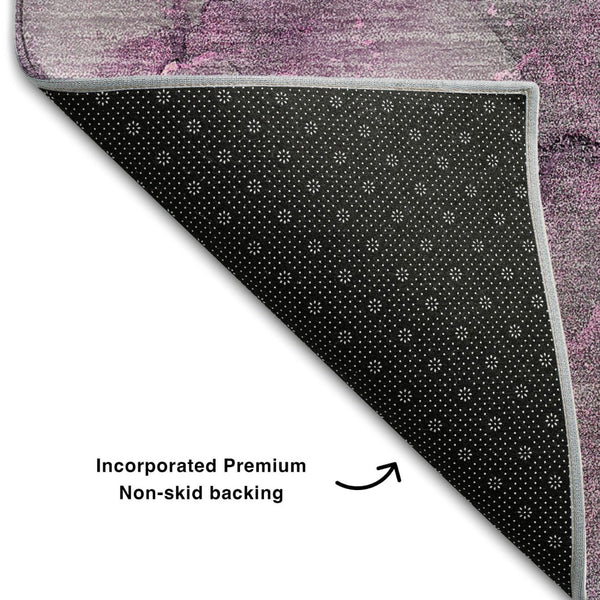 HomeRoots 8' Pink, Gray, and Ivory Abstract Round Rug - UV Protection, Stain-Resistant, Modern Design for Homes 647305