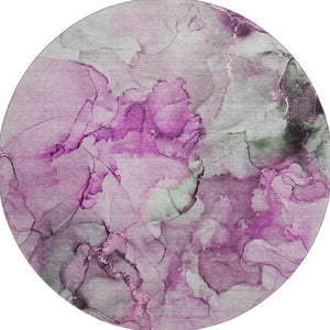 HomeRoots 8' Pink, Gray, and Ivory Abstract Round Rug - UV Protection, Stain-Resistant, Modern Design for Homes 647305
