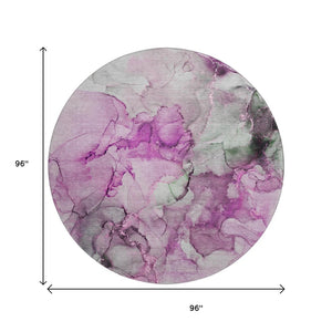 HomeRoots 8' Pink, Gray, and Ivory Abstract Round Rug - UV Protection, Stain-Resistant, Modern Design for Homes 647305