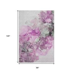 HomeRoots 8' X 10' Abstract Washable Area Rug in Pink, Gray & Ivory - Stain Resistant, UV Protected & Modern Design 647306