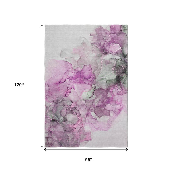 HomeRoots 8' X 10' Abstract Washable Area Rug in Pink, Gray & Ivory - Stain Resistant, UV Protected & Modern Design 647306