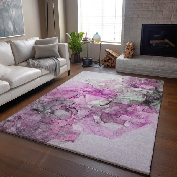 HomeRoots 8' X 10' Abstract Washable Area Rug in Pink, Gray & Ivory - Stain Resistant, UV Protected & Modern Design 647306