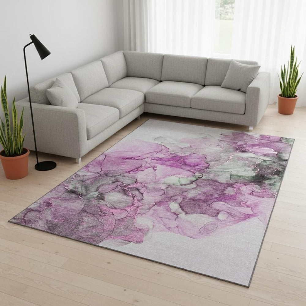 HomeRoots 10' Modern Pink, Gray & Ivory Abstract Washable Area Rug – UV Protected & Family-Friendly Design 647308