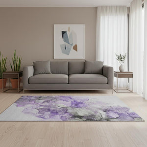 HomeRoots 5' X 8' Abstract Purple Gray Ivory Washable Area Rug with UV Protection for High-Traffic Spaces 647310