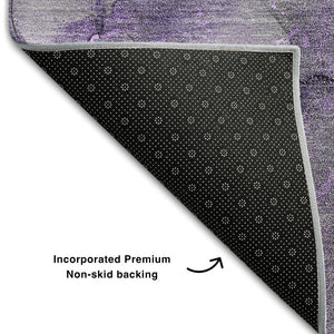 HomeRoots 8' Purple Gray Ivory Abstract Washable Round Rug - UV Protected, Stain Resistant, Durable Design 647311
