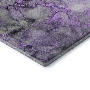 HomeRoots 8' Purple Gray Ivory Abstract Washable Round Rug - UV Protected, Stain Resistant, Durable Design 647311