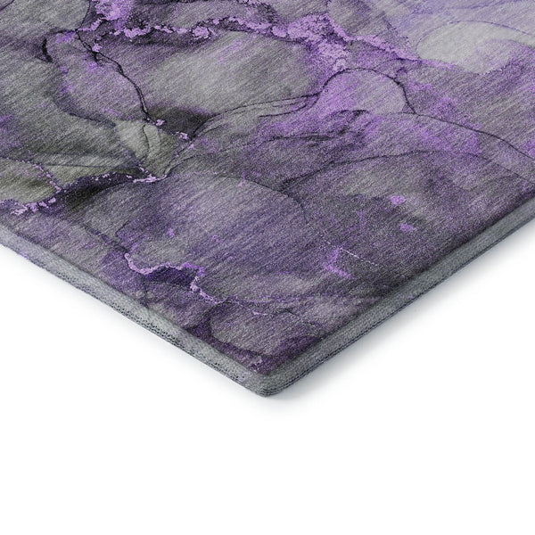 HomeRoots 8' Purple Gray Ivory Abstract Washable Round Rug - UV Protected, Stain Resistant, Durable Design 647311