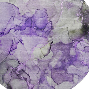 HomeRoots 8' Purple Gray Ivory Abstract Washable Round Rug - UV Protected, Stain Resistant, Durable Design 647311