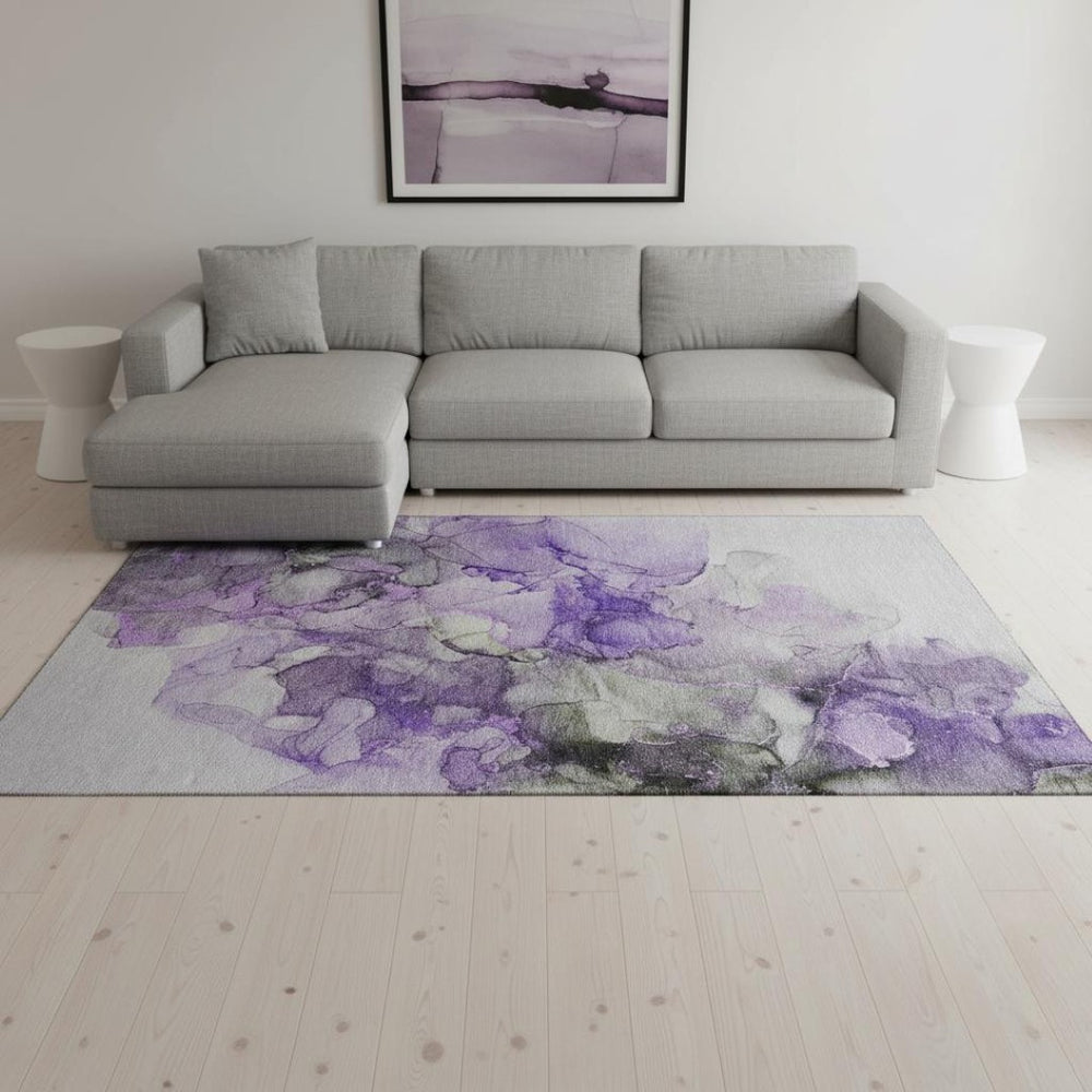 HomeRoots 8' X 10' Stylish Purple Gray Ivory Abstract Washable Area Rug with UV Protection & Stain Resistance 647312