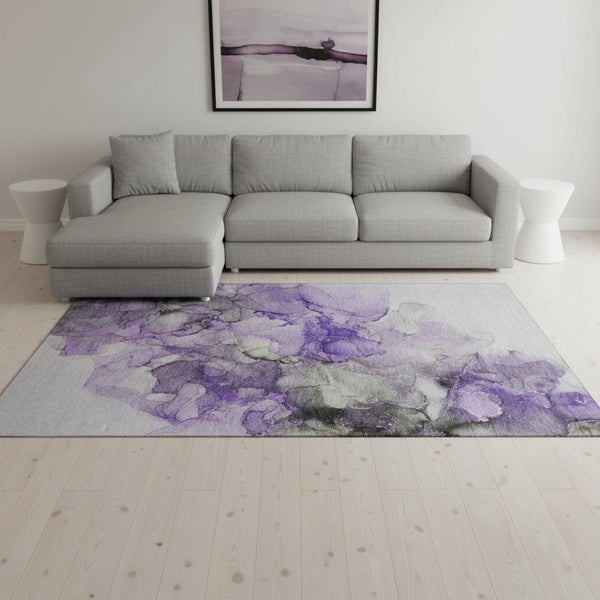 HomeRoots 8' X 10' Stylish Purple Gray Ivory Abstract Washable Area Rug with UV Protection & Stain Resistance 647312