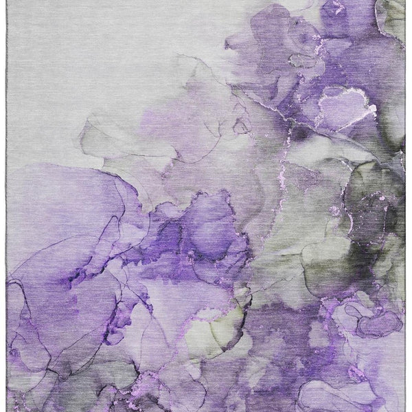 HomeRoots 8' X 10' Stylish Purple Gray Ivory Abstract Washable Area Rug with UV Protection & Stain Resistance 647312