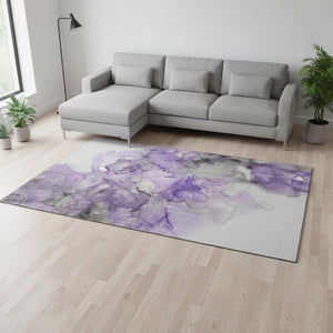 HomeRoots 9' X 12' Purple Gray Ivory Abstract Washable Area Rug – Stylish, Stain-Resistant & UV Protected! 647313