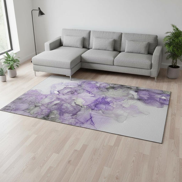 HomeRoots 9' X 12' Purple Gray Ivory Abstract Washable Area Rug – Stylish, Stain-Resistant & UV Protected! 647313