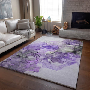 HomeRoots 9' X 12' Purple Gray Ivory Abstract Washable Area Rug – Stylish, Stain-Resistant & UV Protected! 647313